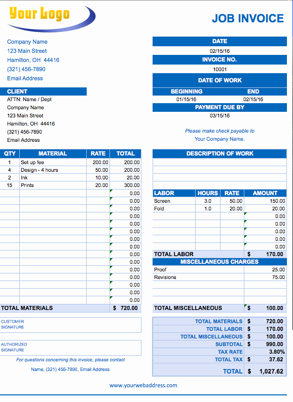 Job Cost Sheet Template Excel Fresh Free Excel Invoice Templates Smartsheet