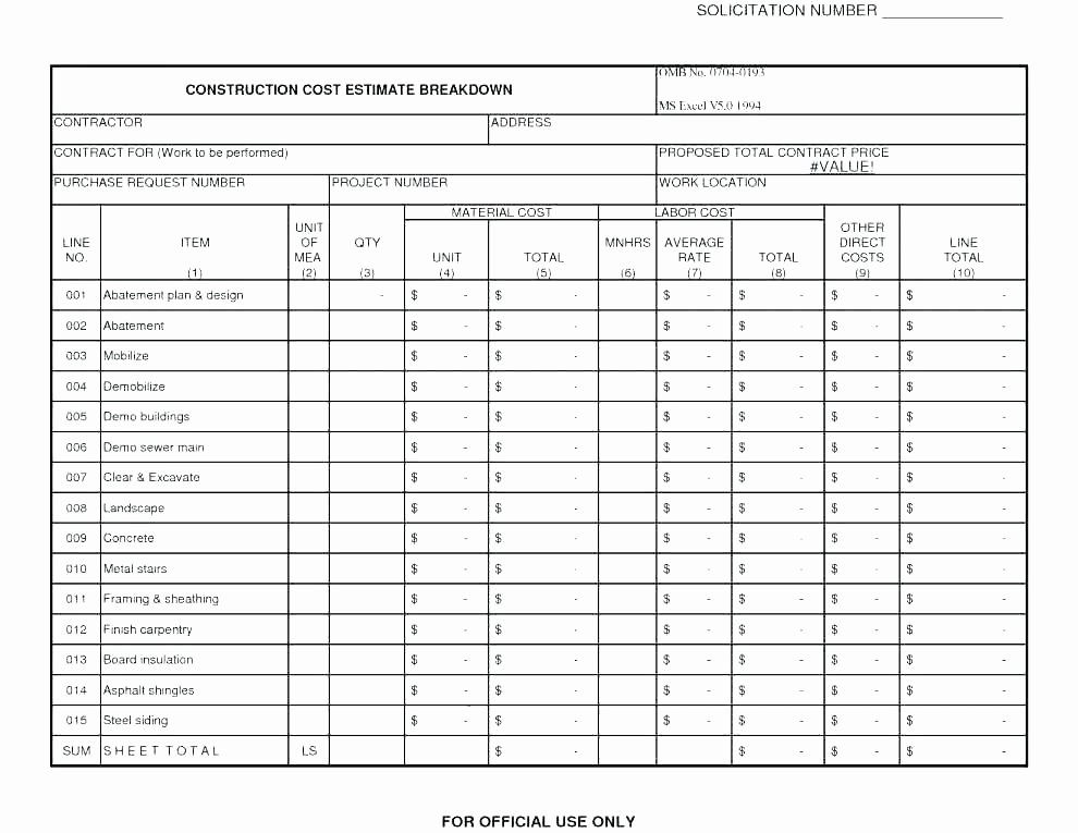 Job Cost Sheet Template Excel Inspirational Project Cost Sheet Template