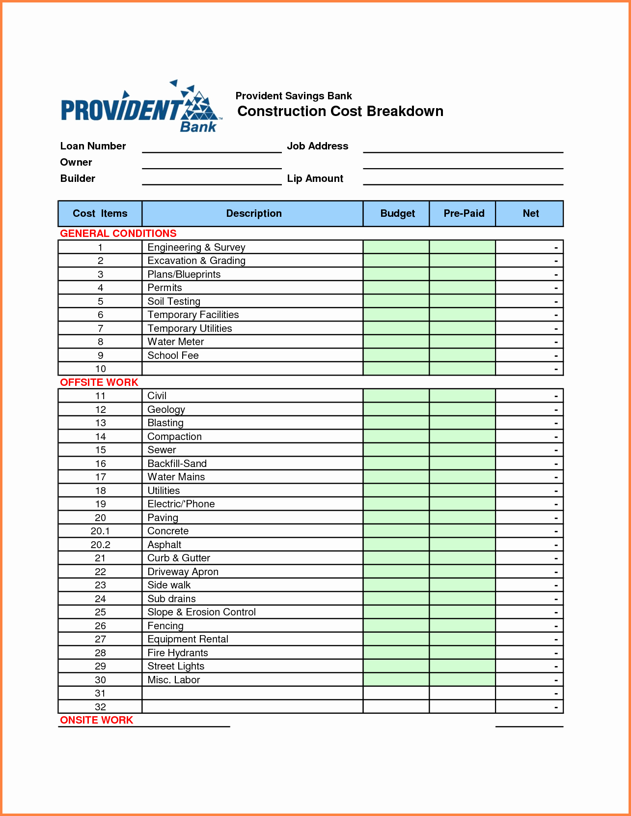 Job Cost Sheet Template Unique 9 Construction Job Costing Spreadsheet