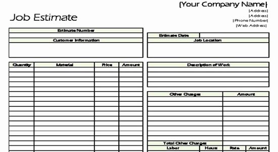 Job Cost Sheet Template Unique Construction Estimate forms Pdf