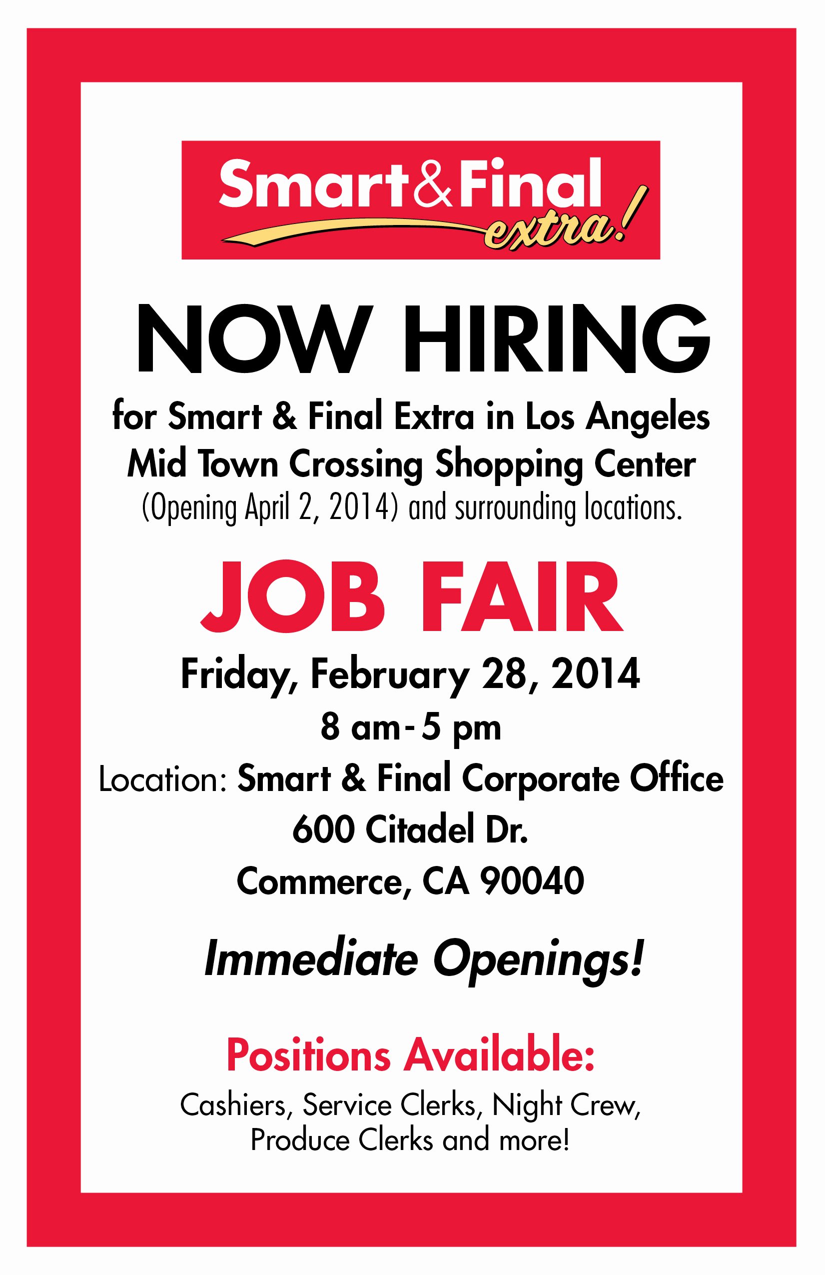 Job Flyer Template Word Beautiful Smart &amp; Final Mid town Crossing – now Hiring – Job Fair