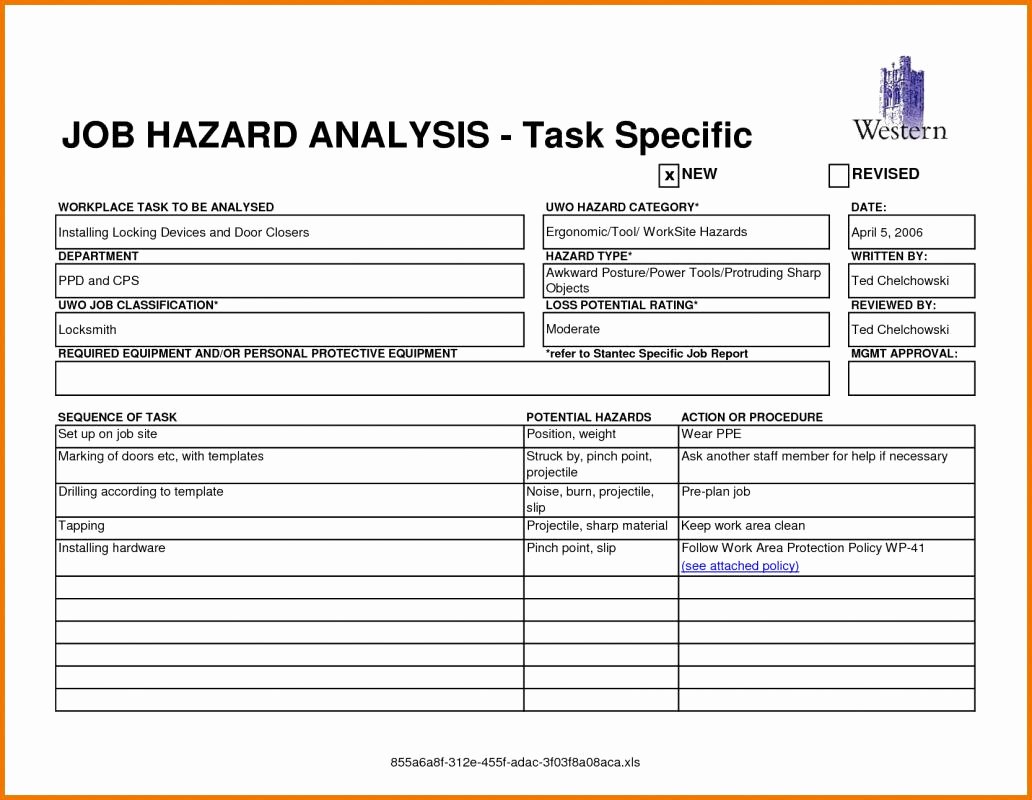 Job Hazard Analysis Template Excel Beautiful Job Hazard Analysis form