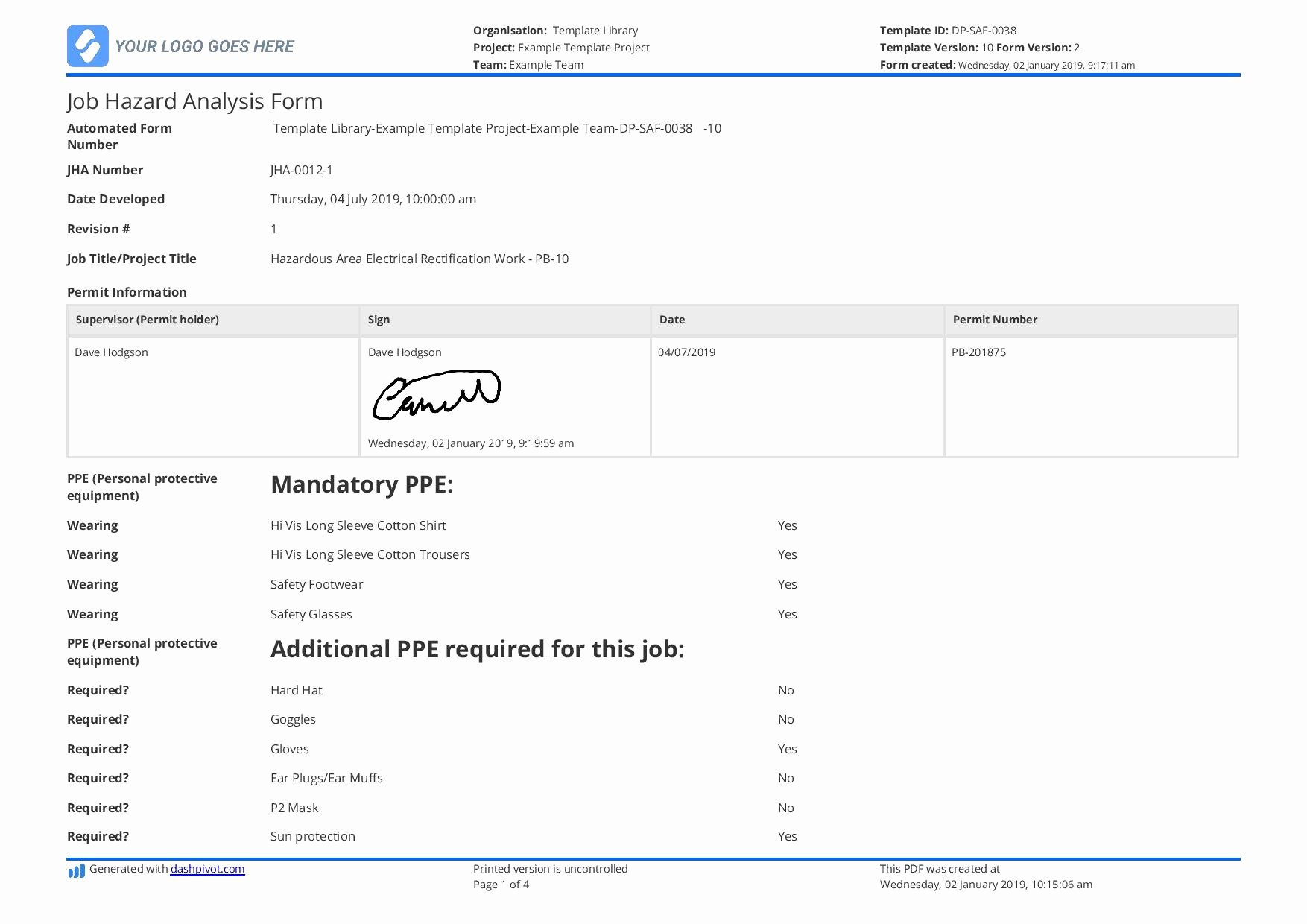 Job Hazard Analysis Template Excel Fresh Jsa Template Free and Editable Job Safety Analysis Template