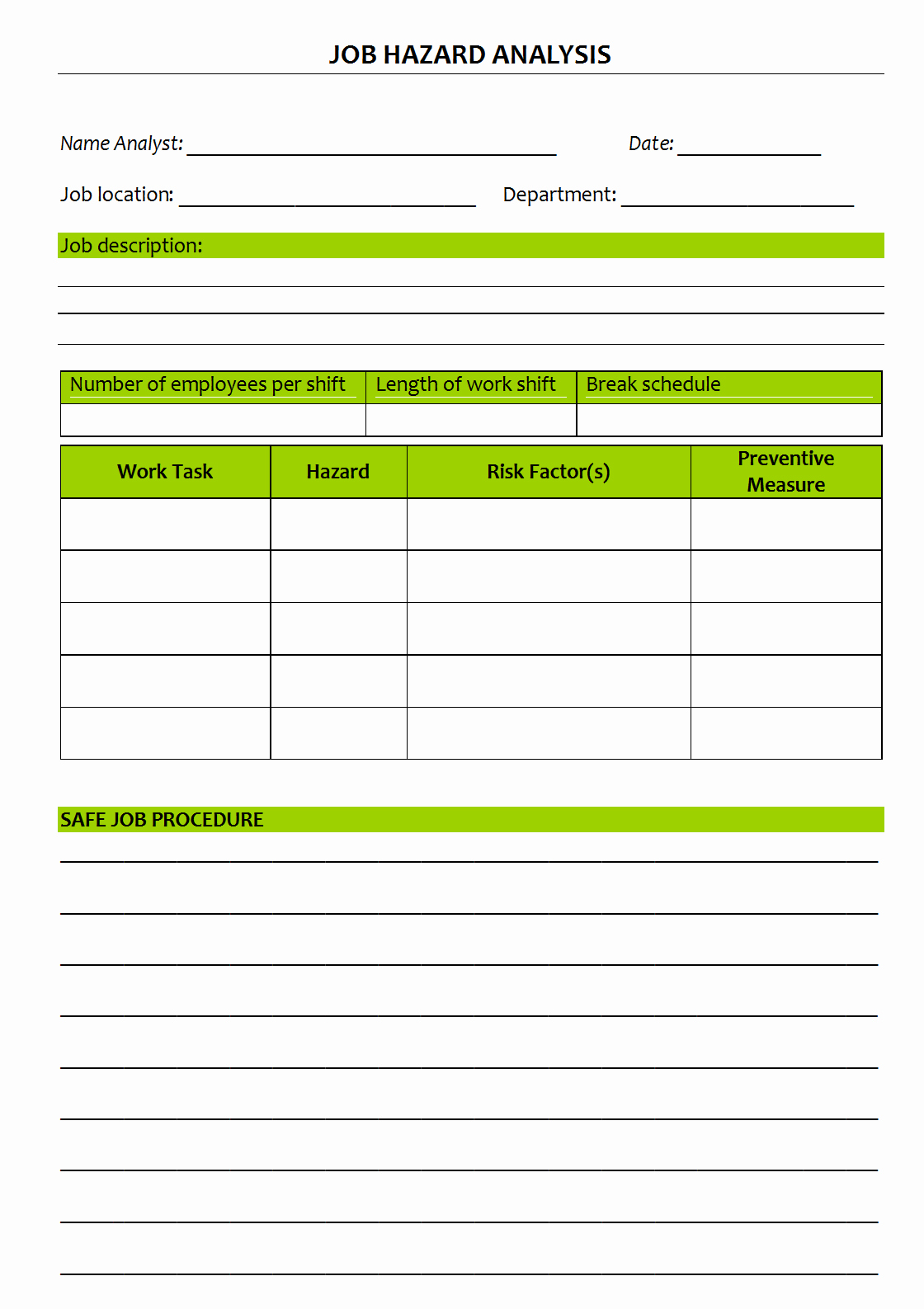 Job Hazard Analysis Template Excel New Job Hazard Analysis