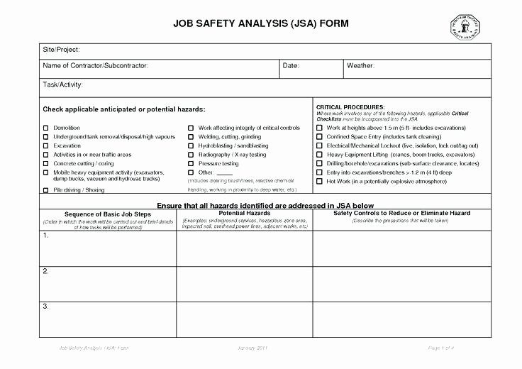 Job Hazard Analysis Template Excel Unique Job Safety Analysis Template