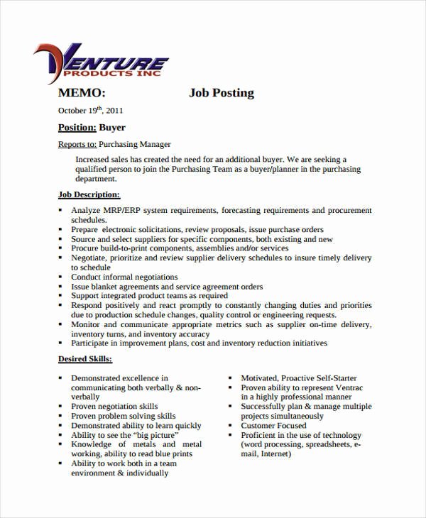 Job Posting Examples Lovely 12 Internal Memo Templates Free Sample Example format
