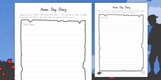 Journal Writing Template New Anzac Day Diary Writing Template Writing Diary Anzac