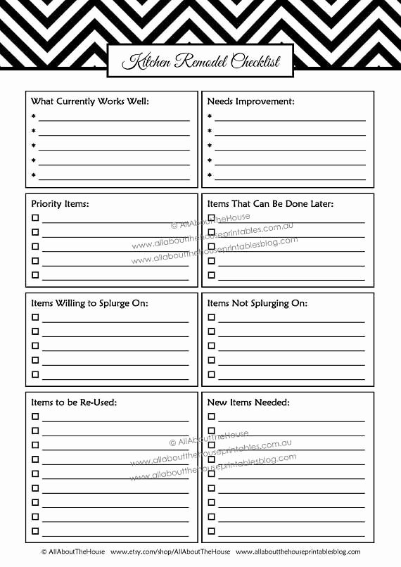 Kitchen Remodel Checklist Excel Elegant Kitchen Remodel Checklist Planner Printable Renovation