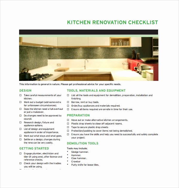 Kitchen Renovation Checklist Template Elegant Sample Renovation Checklist Template 9 Free Documents