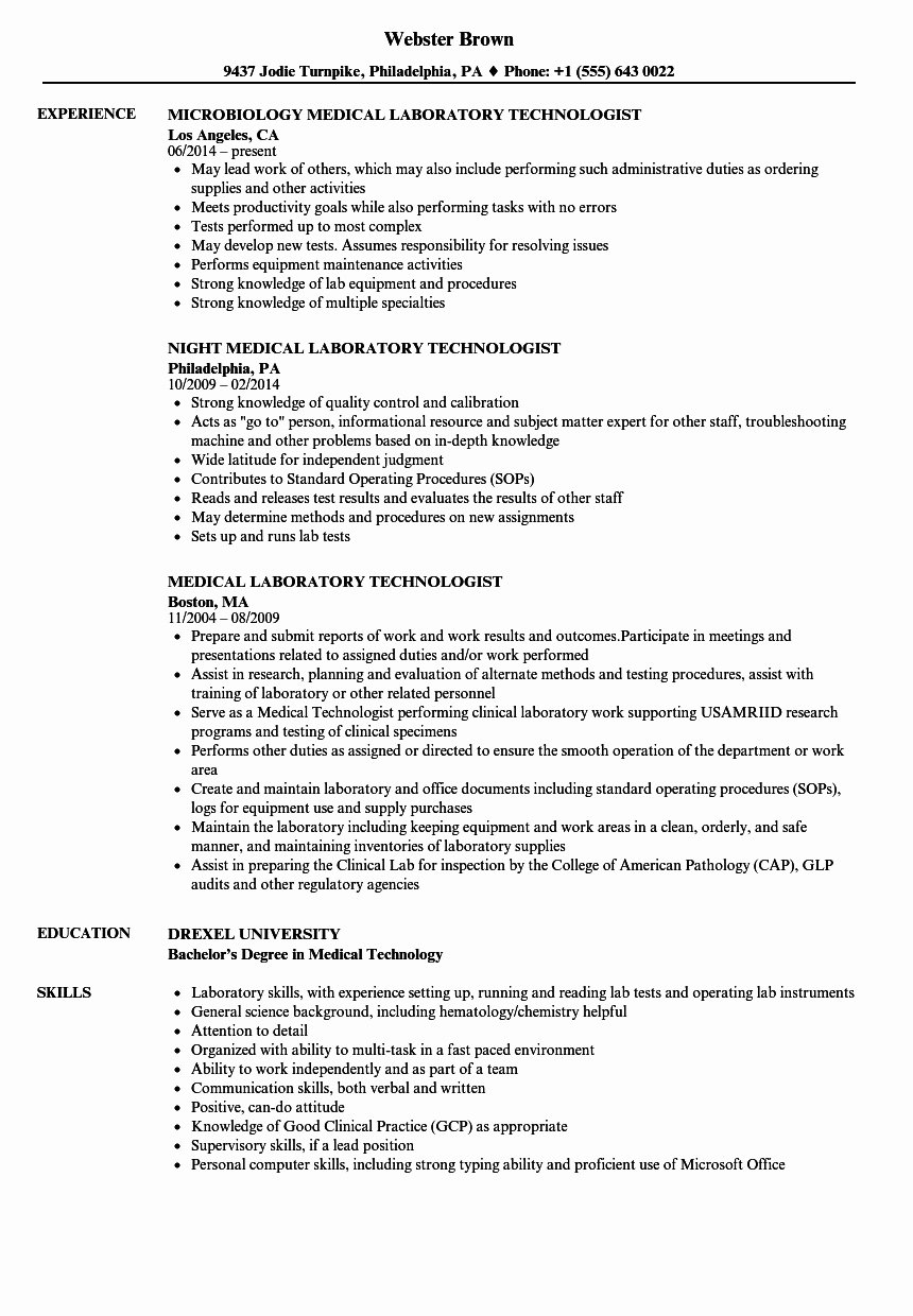 Laboratory Technician Resume Sample Beautiful 22 Plete Medical Technologist Resume Sample Rx A