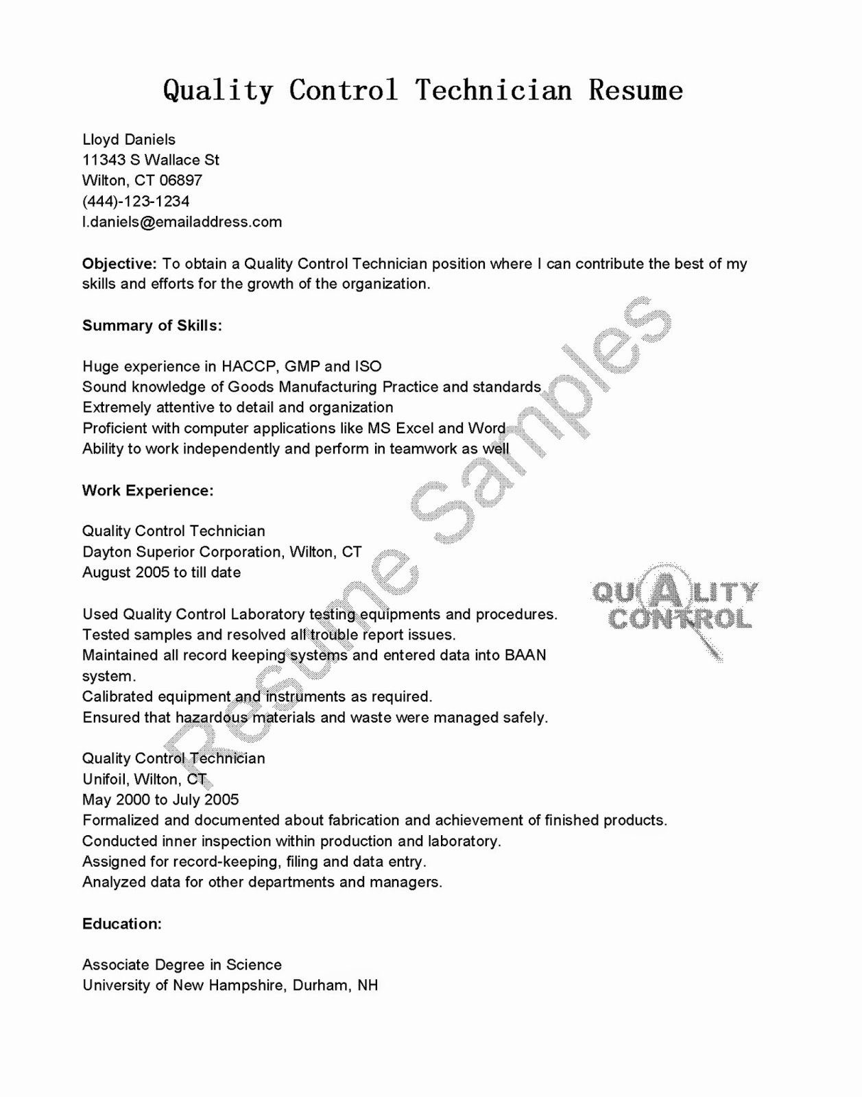 Laboratory Technician Resume Sample Elegant Resume Samples Quality Control Technician Resume Sample