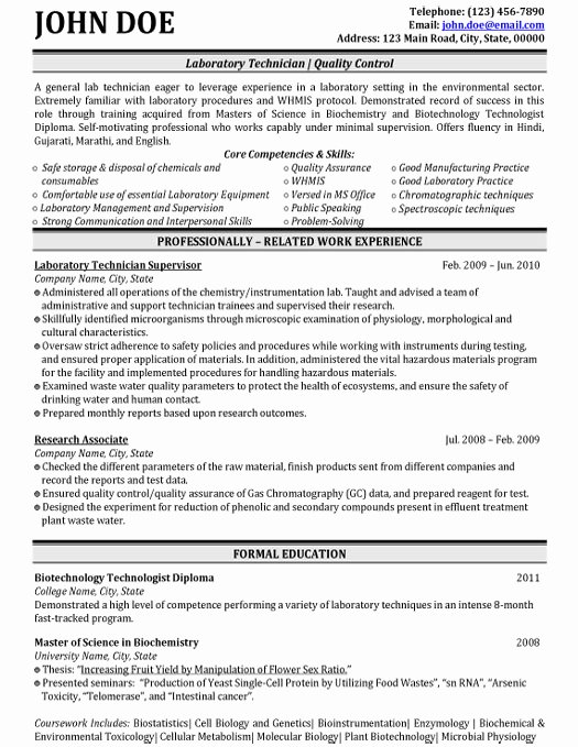 Laboratory Technician Resume Sample Elegant top Biotechnology Resume Templates &amp; Samples