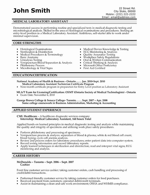 Laboratory Technician Resume Sample Fresh Medical Laboratory assistant Resume Sample &amp; Template