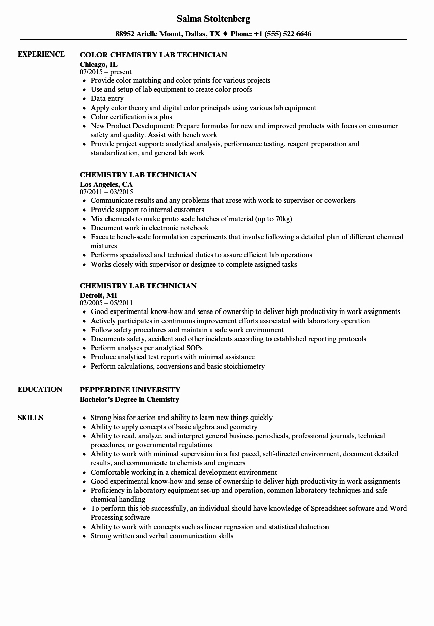 Laboratory Technician Resume Sample Inspirational Chemistry Lab Technician Resume Samples