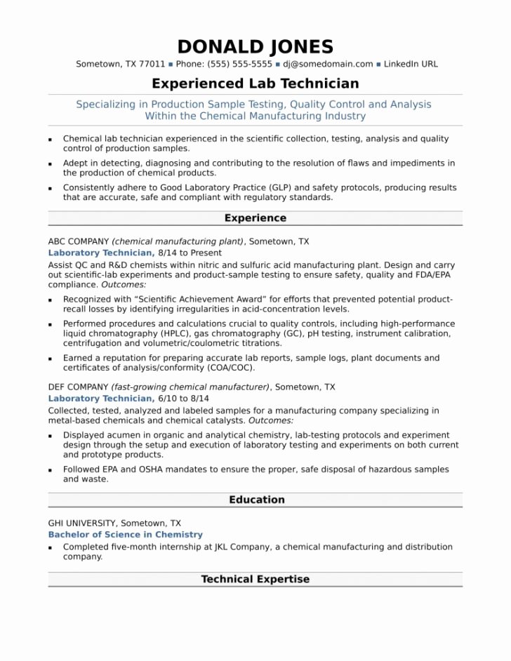 Laboratory Technician Resume Sample Lovely Medical Lab Technician Resume Sample Pdf format Template