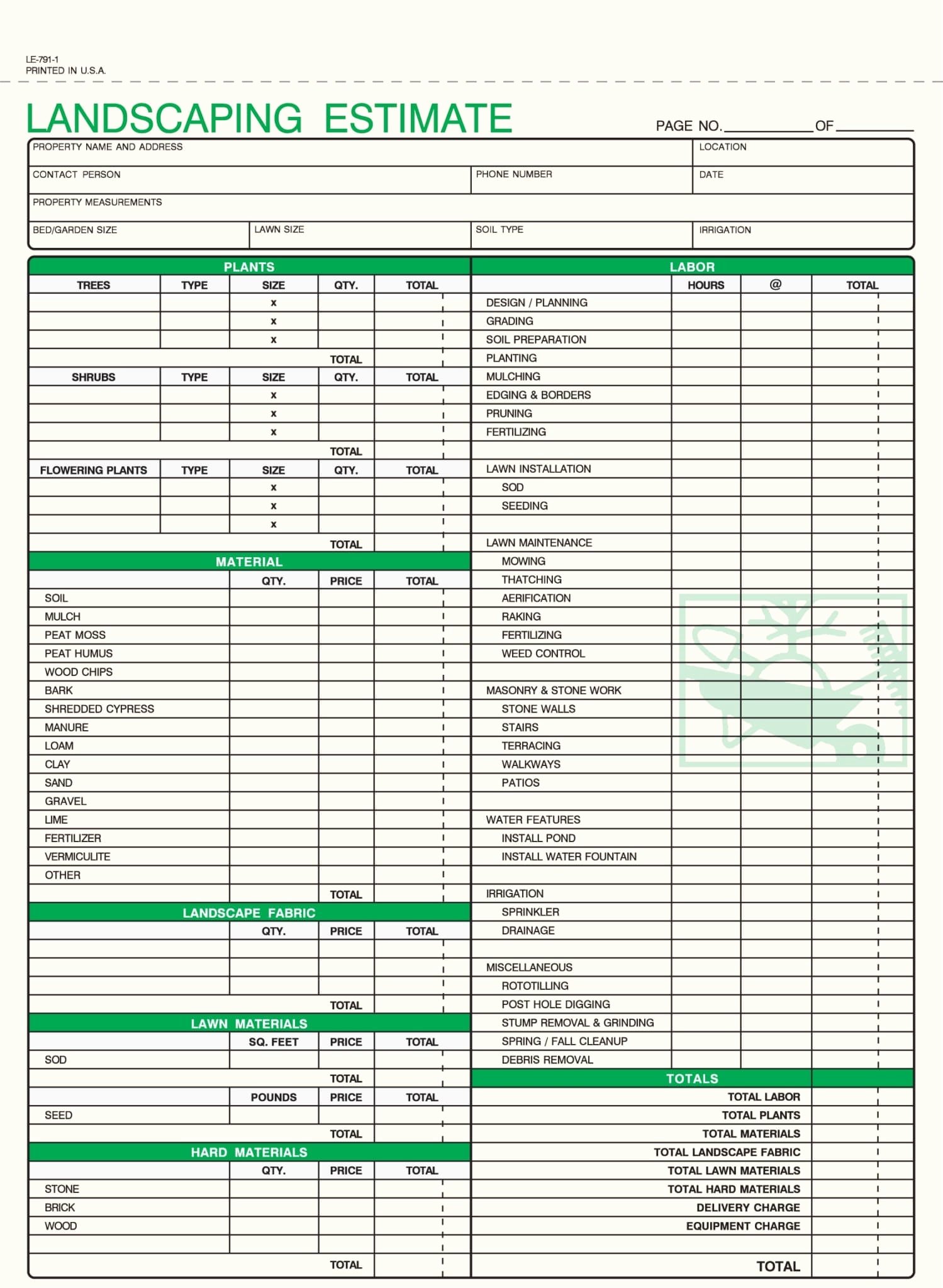 Landscaping Estimate Sample Best Of 1 Part Landscaping Landscaping Estimate forms Free Shipping