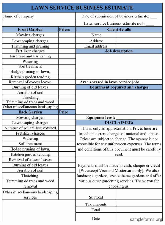 Landscaping Estimate Sample Best Of Mercial Lawn Care Bid Template Templates Resume