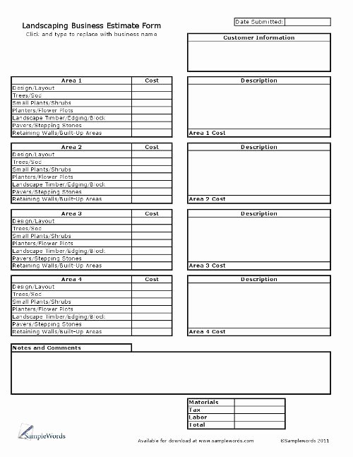 Landscaping Estimate Sample Elegant Estimate Samplewords forms &amp; Documents