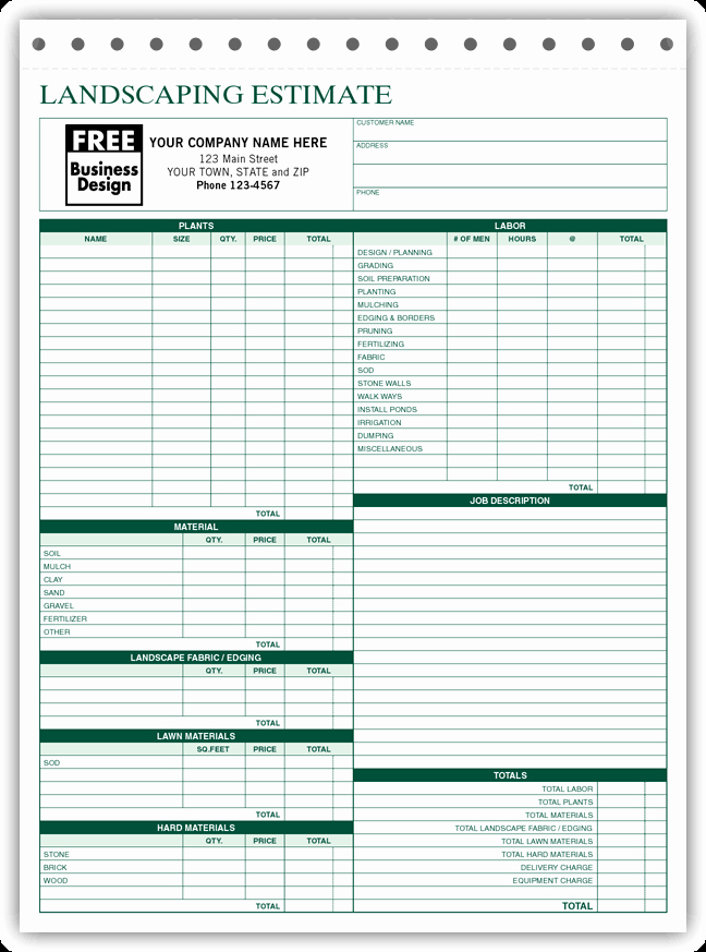 Landscaping Estimate Sample Fresh Free Landscaping Estimate forms