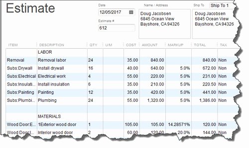 Landscaping Estimate Sample Fresh Quickbooks Landscaping Lawn Care Irrigation Job Costing