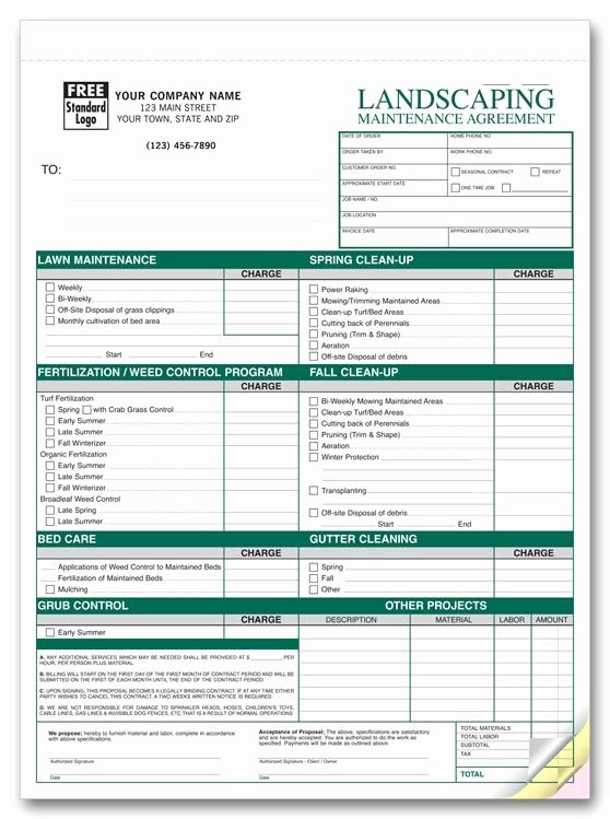 Landscaping Estimate Sample Lovely Free Printable Lawn Service Contract form Generic