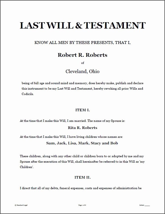 Last Will and Testament Template Microsoft Word Awesome Printable Sample Last Will and Testament Template form