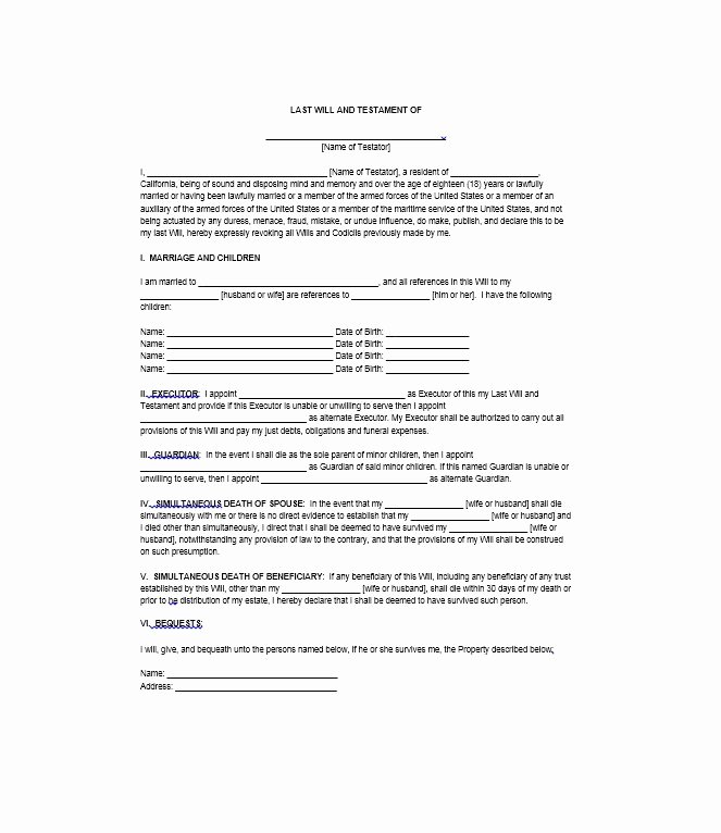 Last Will and Testament Template Microsoft Word Fresh 39 Last Will and Testament forms &amp; Templates Template Lab