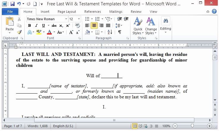 Last Will and Testament Template Microsoft Word New Free Last Will and Testament Template for Word