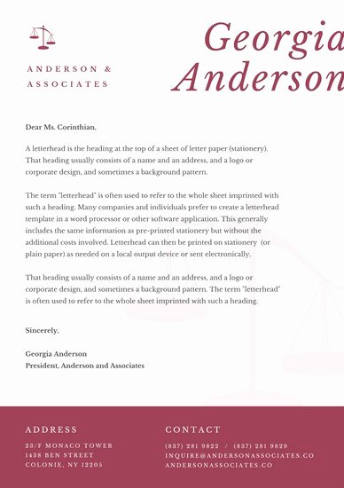 Law Firm Letterhead Templates Best Of Maroon Simple Elegant Law Firm Letterhead Templates by Canva