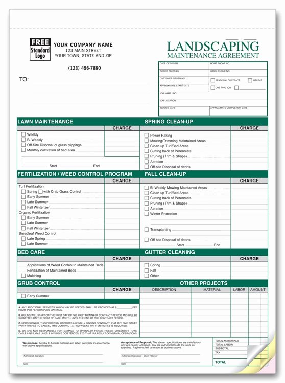 Lawn Care Bid Proposal Template Inspirational Free Printable Lawn Service Contract form Generic