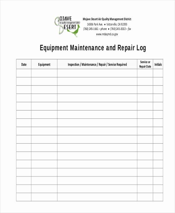 Lawn Mower Maintenance Log Template Lovely 34 Free Log Sheet Samples &amp; Templates