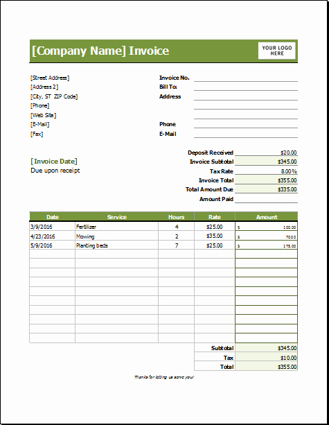 Lawn Mowing Schedule Template Awesome Lawn Care Invoice Template for Excel