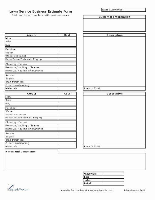 Lawn Service Proposal Template Free Best Of Lawn Service Business Estimate form