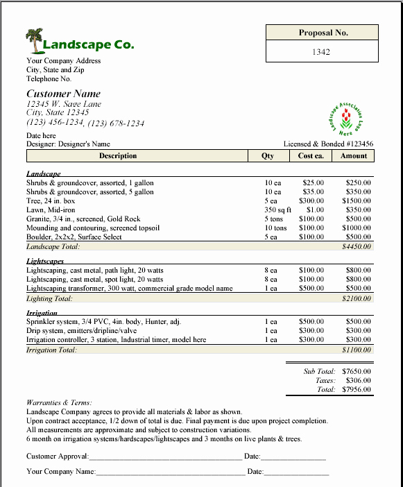 Lawn Service Proposal Template Free Fresh Printable Sample Lawn Service Contract form