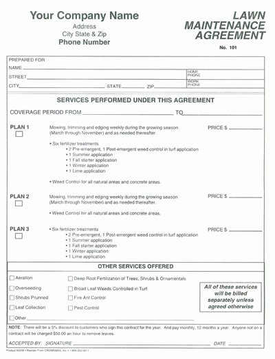 Lawn Service Proposal Template Free Unique Free Printable Lawn Service Contract form Generic