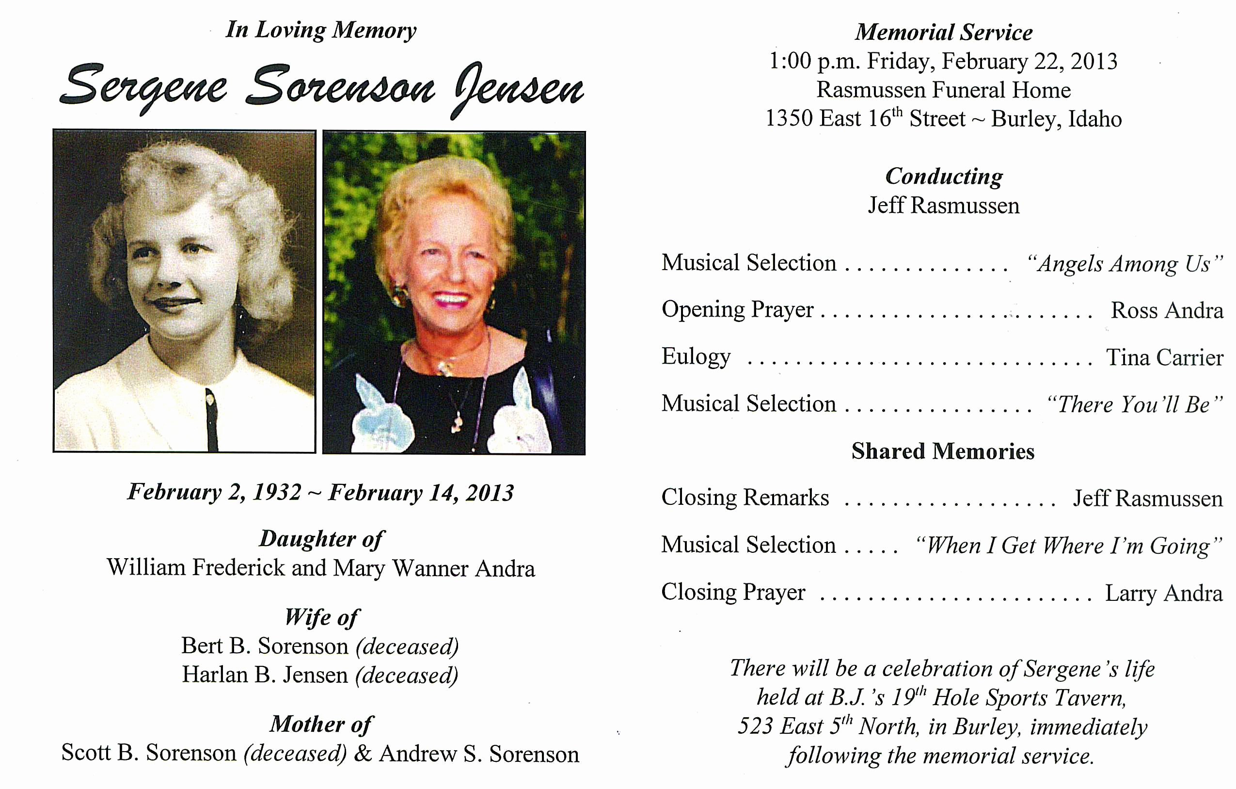 Lds Funeral Program Template Free Best Of Sergene andra sorenson Jensen – Sagacity