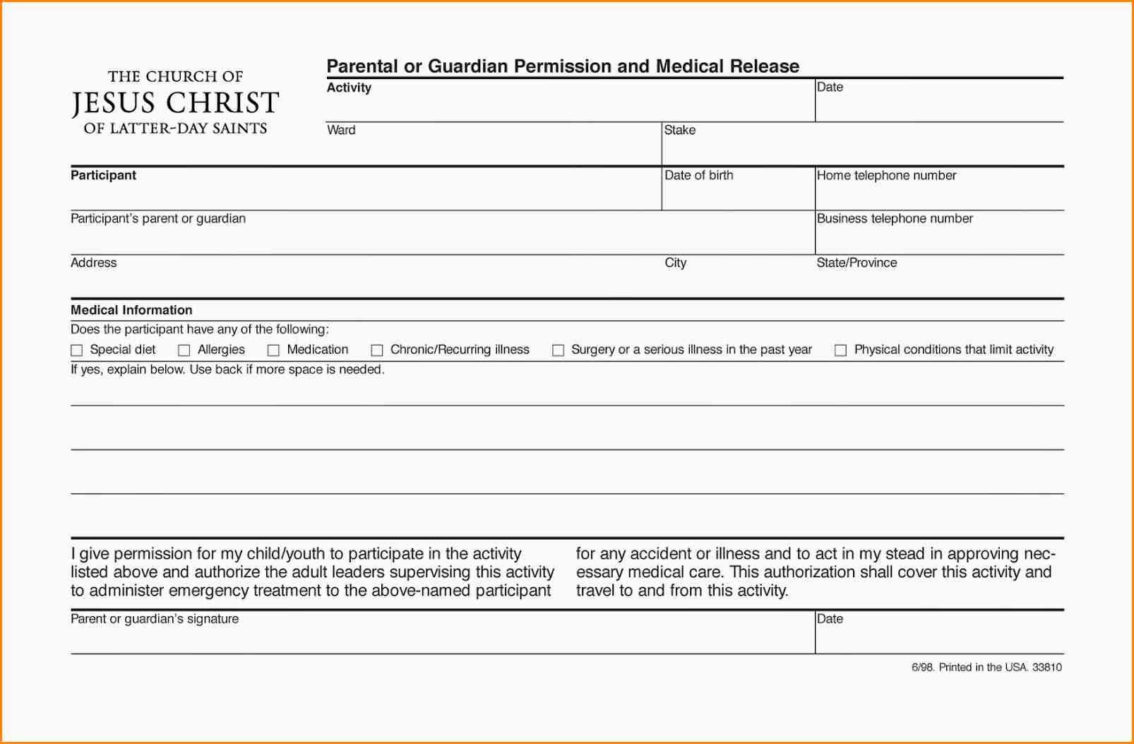 Lds Permission form Beautiful 8 Lds Youth Permission Slip