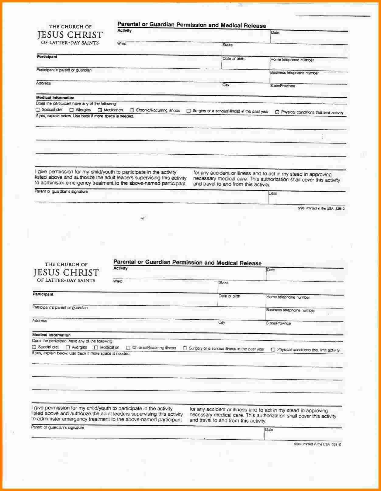 Lds Permission form Fresh 10 Lds Youth Permission Slip