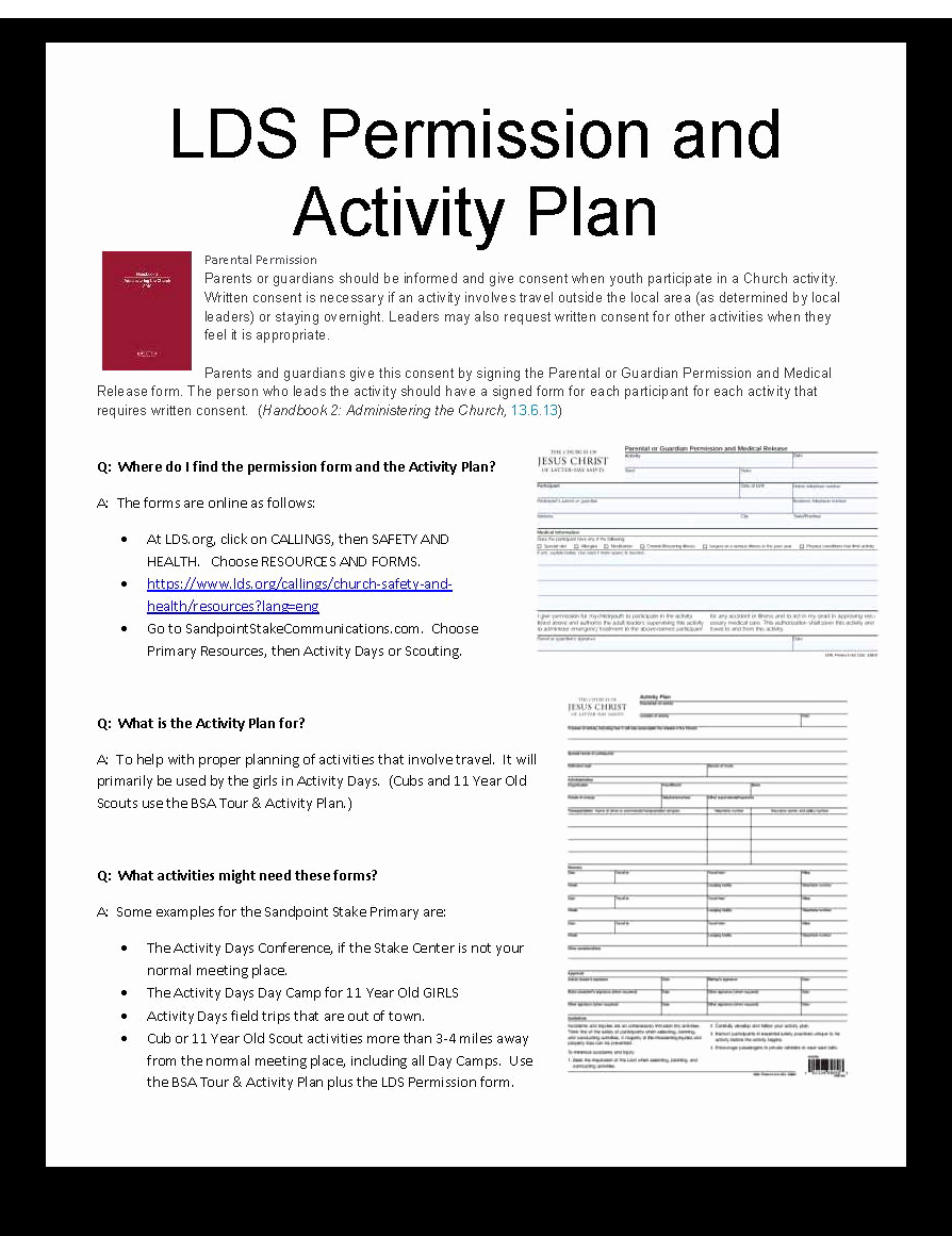 Lds Permission form Luxury Scouting Sandpointstake Munications