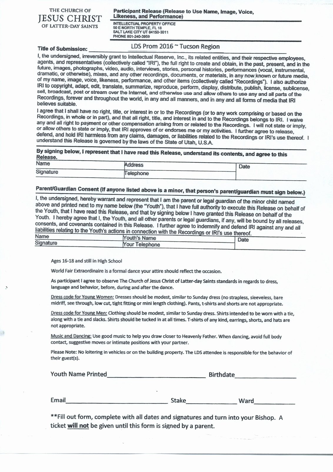 Lds Youth Permission Slip Elegant Lds Parental Release form Seatle Davidjoel