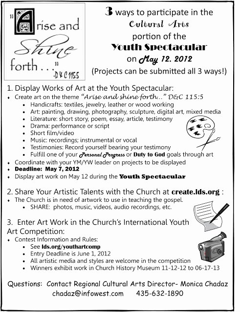 Lds Youth Permission Slips Awesome Arise &amp; Shine forth 2012 Youth Spectacular Create Art