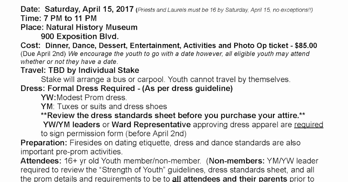 Lds Youth Permission Slips Unique Lds Prom 2017 the Natural History Museum Ward Leader Info