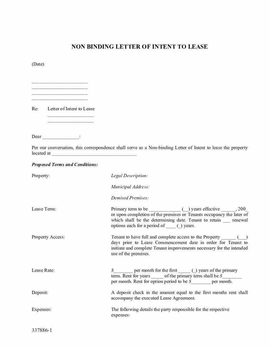 Lease Letter Of Intent Sample Unique Non Binding Letter Intent to Lease Edit Fill Sign