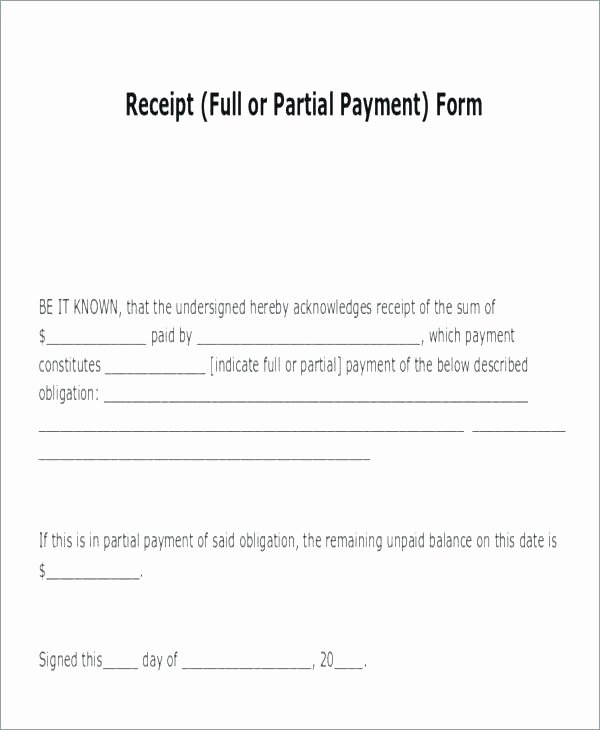 Legal Receipt for Cash Payment Unique Partial Payment Receipt