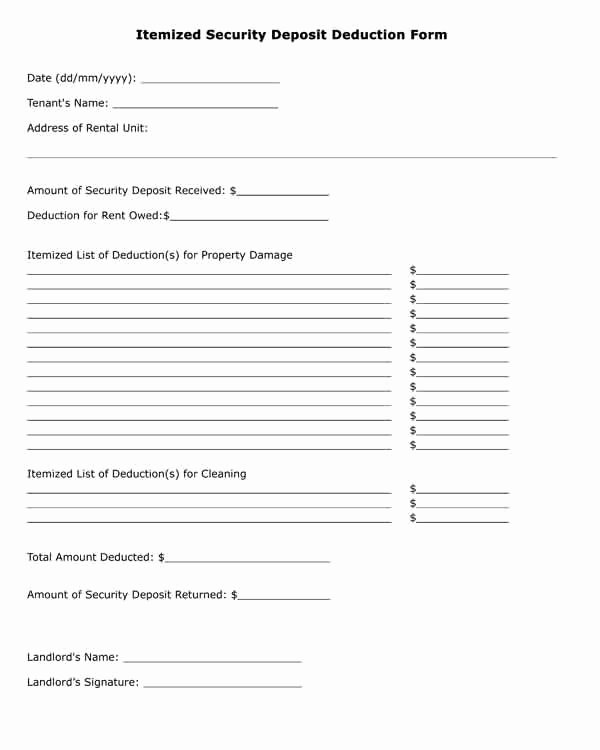 Legal Receipt Template Elegant Free Printable Legal form Itemized Security Deposit