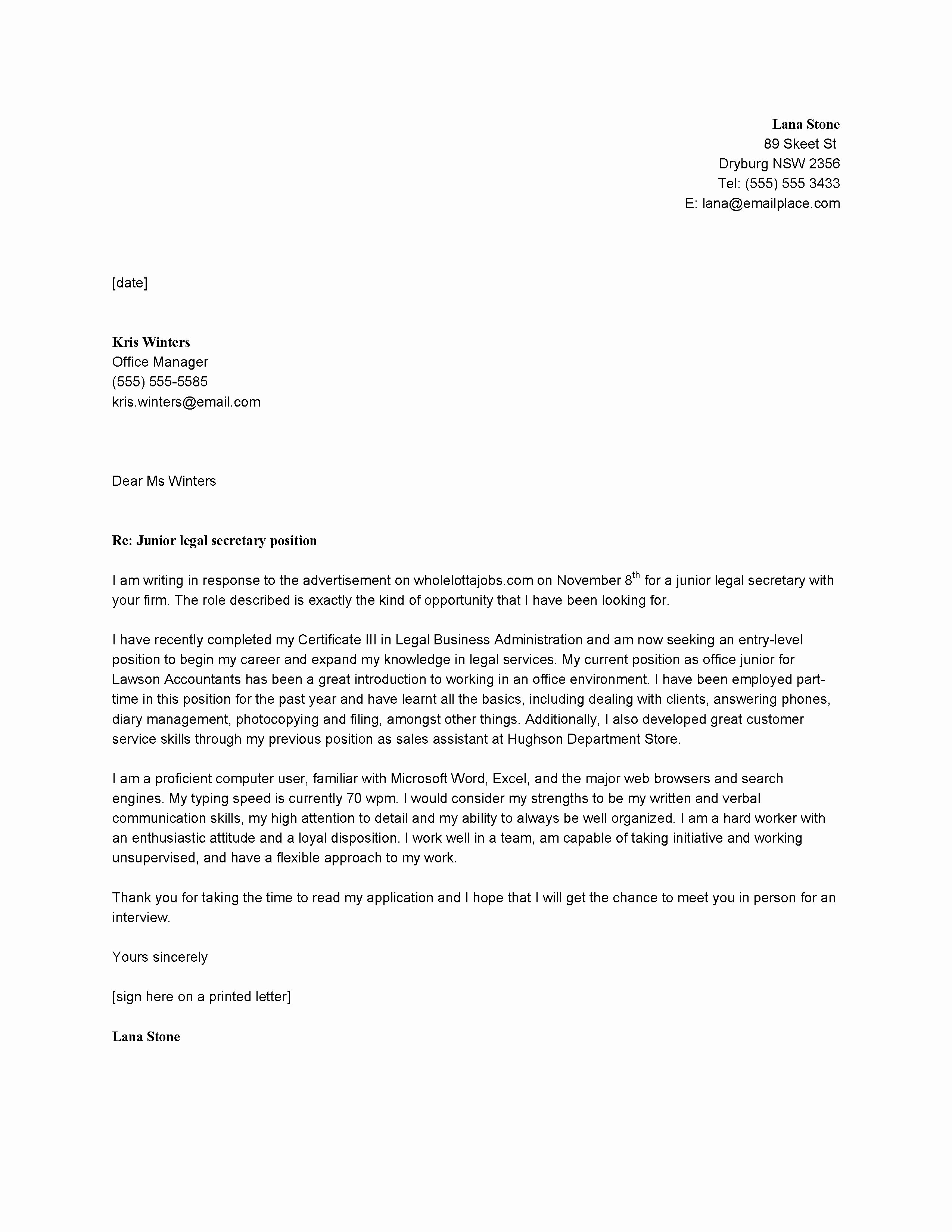 Legal Response Letter Template Elegant Legal Secretary Cover Letter