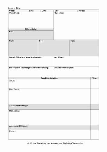 Lesson Plan Template for College Instructors Beautiful Blank Lesson Plan Template for Outstanding Lessons by