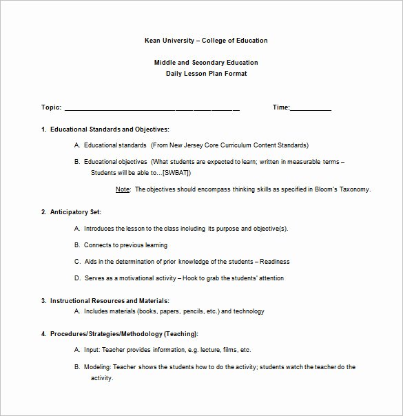 Lesson Plan Template for College Instructors Elegant Teacher Lesson Plan Template 8 Free Sample Example