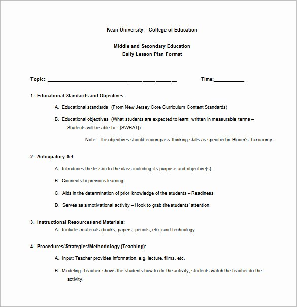 Lesson Plan Template for College Instructors Elegant Teacher Lesson Plan Template 8 Free Sample Example