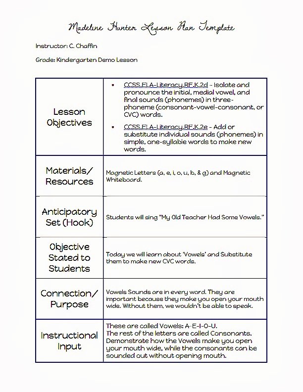 Lesson Plan Template for College Instructors Luxury Mon Core Blogger Madeline Hunter Lesson Plan Template